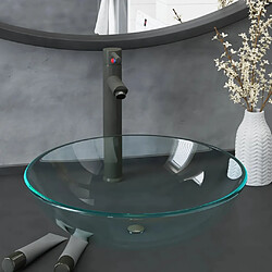 vidaXL Lavabo de bain avec robinet et drain à poussoir Verre trempé