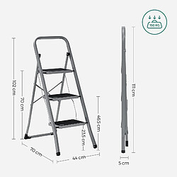 Helloshop26 Échelle domestique à 3 marche pliable largeur de marche 20 cm antidérapant avec barre d’appui charge 150 kg en acier gris 12_0005324