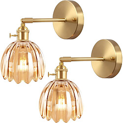 2PCS STOEX Applique Murale Rétro, Abat-Jour En Verre, Angle Réglable, Marron