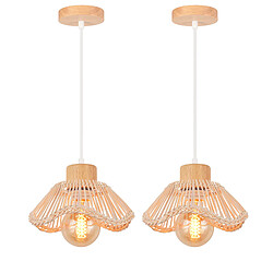 STOEX (2PCS) Plafonnier Moderne En Osier Suspension Rétro Lustre Intérieur en Rotin Tressé