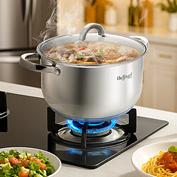 Cheffinger Marmite Inox avec Couvercle en Verre 18cm 2.9L Compatible Induction Argent