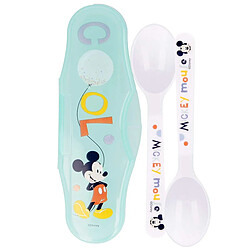 Mickey Minnie Mickey Mouse Pack de 2 Cuillères pour Bébé avec Étui de Rangement Mickey Blanc