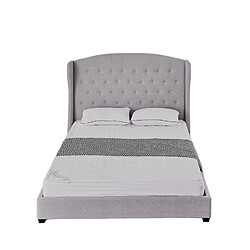 Homy France Lit double tissu gris 140x190 cm sommier inclus BERGERAC