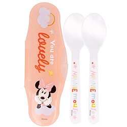 Mickey Minnie Minnie Mouse Pack de 2 Cuillères pour Bébé avec Étui de Rangement Blanc