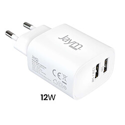 Acheter Jaym Pack Chargeur Secteur 2 USB-A 2.4A 12W avec Câble USB-A vers USB-C 2m Blanc