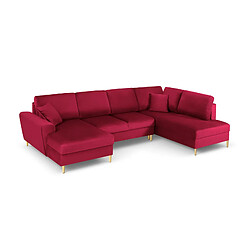 Cosmopolitan Design Canapé droit panoramique convertible avec coffre de rangement "Kyoto" 7 places en velours rouge