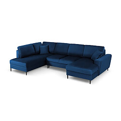 Cosmopolitan Design Canapé gauche panoramique convertible avec coffre de rangement "Kyoto" 7 places en velours bleu roi