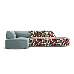 CXL by Christian Lacroix Canapé d'angle gauche "Charles" 4 places en velours motif de rose de jardin,menthe 