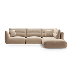 CXL by Christian Lacroix Canapé d'angle droit "Maurie" 7 places en velours amande beige