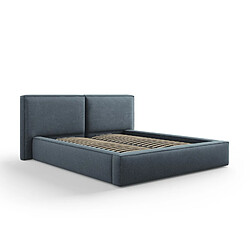 Cosmopolitan Design Lit coffre avec tête de lit double "Arendal" 160x200cm en tissu structurel bleu