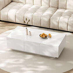 OKWISH Table basse blanche brillante, rangement push-pull, tiroirs double face, 100x50x31 cm