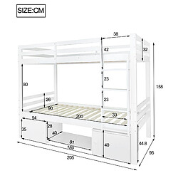 OKWISH Lit superposé 90 x 200 cm - Lit avec rangement - Blanc pas cher