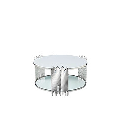 Avis Homy France Table Basse ronde STICK Chrome et plateau en verre BLANC D90 H45 cm
