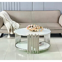 Acheter Homy France Table Basse ronde STICK Chrome et plateau en verre BLANC D90 H45 cm