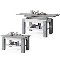 Tendance Table basse SIERRA relevable et extensible de 100 cm à 150 cm en blanc beton