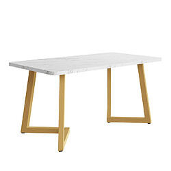 Okwish Table à manger rectangulaire - Blanc et or