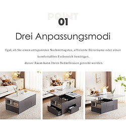 OKWISH Table basse relevable, tiroirs, rangements, gris