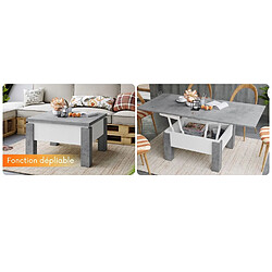 Avis Tendance Table basse GOOSE relevable et extensible de 80 cm à 160 cm en beton et blanc