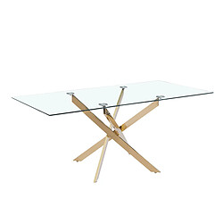 Homy France Table Repas JESSICA XXL Gold et plateau en verre TRANSPARENT 180 cm 6 à 8 couverts