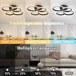 Plafonnier LED NETTLIFE Plafonnier LED 4 anneaux Dimmable Noir 48W Lampe de salon