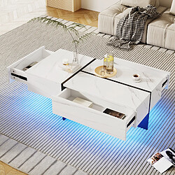 OKWISH Table basse blanche brillante LED app contrôlée, imitation marbre blanc, table assortie noir