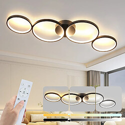NETTLIFE Plafonnier LED Dimmable 100cm 4 Anneaux Moderne 56w Éclairage De Plafond Noir Avec Télécommande