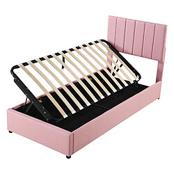 OKWISH Lit coffre 90x200 cm - Tissu lin doux - Rose pas cher
