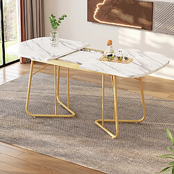 Okwish Table à manger extensible - Blanc et doré