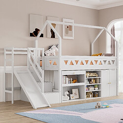 OKWISH Lit mezzanine 90x200 cm - Lit en bois - Blanc