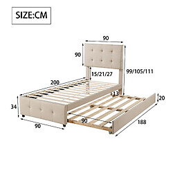 Acheter OKWISH Lit gigogne 90x200 cm Lit enfant escamotable - Beige