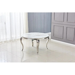 Homy France Table à manger ronde BAROQUE MARBRE BLANC pieds chrome 130x75 cm