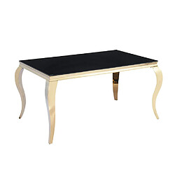 Homy France Table à manger BAROQUE 4 à 6 couverts 150x90 cm pieds gold plateau en verre noir