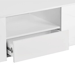 OKWISH Table basse blanche brillante LED, 2 tiroirs, 2 étagères pas cher