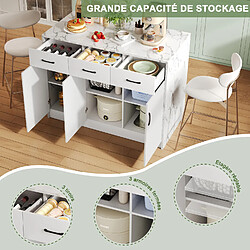 OKWISH Desserte cuisine, 3 tiroirs + 3 portes, plan marbre, blanc pas cher