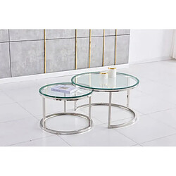Homy France Lot de 2 tables Basses Gigogne ARTO inox et plateau en verre TRANSPARENT
