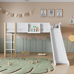 OKWISH Lit mezzanine 90 x 200 cm - Lit avec rangement - Blanc