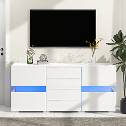 OKWISH Buffet blanc haute brillance, buffet salon, LED, 4 tiroirs