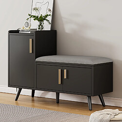 OKWISH Meuble chaussures noir, 3 portes, poignées métal asymétriques