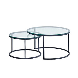 Homy France Lot de 2 tables Basses Gigogne ARTO métal noir et plateau en verre