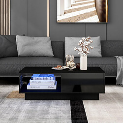 OKWISH Table basse noire rectangulaire LED, tiroir, 95x55x32 cm