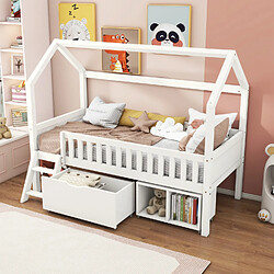 OKWISH Lit cabane pour enfant 90x200 cm en bois blanc, avec barrière de sécurité