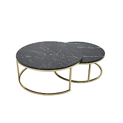 Homy France Lot de 2 tables Basses Gigogne ARTO Gold et plateau en verre Marbré Noir