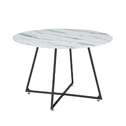 Homy france Table à manger ronde verre - Marbré blanc