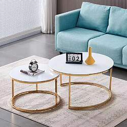 Homy France Lot de 2 tables Basses Gigogne ARTO Gold et plateau en verre Blanc