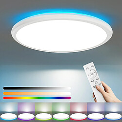 NETTLIFE Plafonnier LED Plafonnier Chambre - Cuisine Lampe Plate RGB 23W Lampe de Salle de Bain Ronde 30CM Télécommande