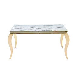 Homy France Table à manger BAROQUE 4 à 6 couverts 150x90 cm pieds gold plateau en verre effet marbré blanc