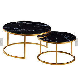 Homy France Lot de 2 tables Basses Gigogne ARTO Gold et plateau en verre Marbré Noir