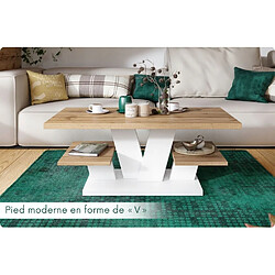 Tendance Table basse VITA avec des étagères en Blanc et Bois 110 cm x 60 cm style loft