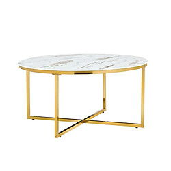 Homy France Table basse ronde LORIE Gold plateau en verre D90 cm