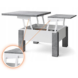 Tendance Table basse GOOSE relevable et extensible de 80 cm à 160 cm en beton et blanc pas cher